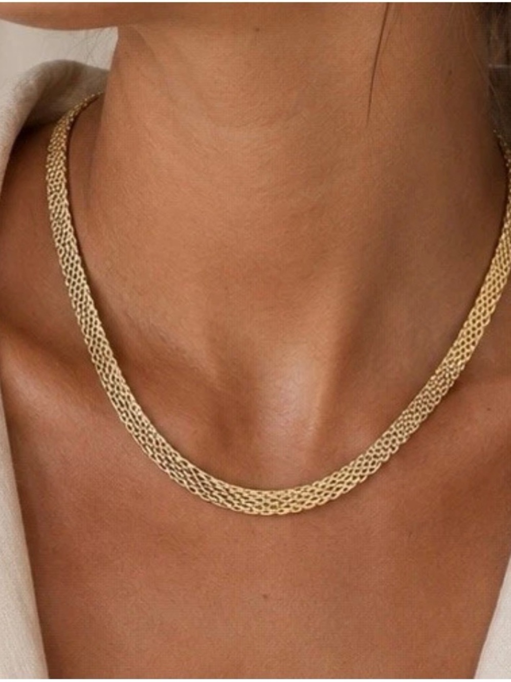 18k Gold Plated Woven Choker chunky Necklace Stainless Steel womens jewelry
